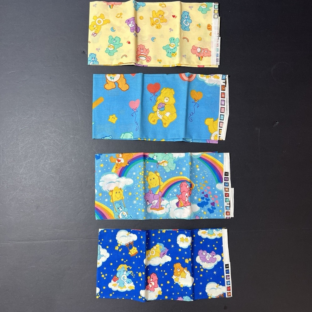 Vintage Care Bears and Rainbows Stars Square Fabric Lot Of 4